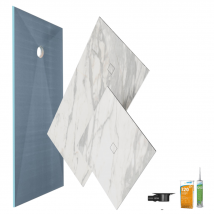 Wedi - Receveur de douche à carreler 180 x 90 WEDI Fundo primo + revêtement Top marble white + colle + bonde horizontale + kit étancheité