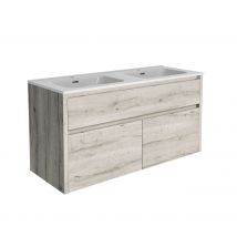 Allibert - Meuble de salle de bain 120 cm à suspendre avec rangement chêne vintage Aston + vasque kosmik blanche