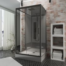 Schulte Cabine De Douche Intégrale 85x115x215cm, Montage Réversible, Verre 5mm, Cabine De Douche Complète, Hydromassante, Porte Coulissante, Noir,bali