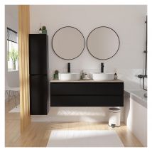 Mob In - Meuble Double Vasque 120cm Avec Plan Bois Sorrento Noir+vasque+rob+miroir+co