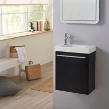 Planetebain - Pack Lave-mains Noir Mat - Robinetterie Eau Froide À Gauche - L.42.5 X H. 52.5 Cm - Hamac 2