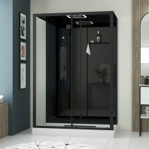 Galedo - Cabine de douche Hydromassante 140x85x218 cm - Porte coulissante - Fonds & Profilés Noir Mat