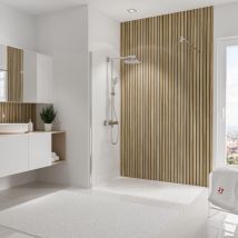 Schulte Panneau Mural 150x255 Cm, Revêtement Pour Douche Et Salle De Bains, Placement Facile, Décodesign, Japandi, Effet Tasseaux, Bois Chêne Vertical