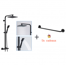 Auralum Max Colonne De Douche Thermostatique Noir,réglable Hauteur,avec Mitigeur+porte-serviettes De Salle De Bain,auto-adhésif/ Perçage,60cm,en Inox