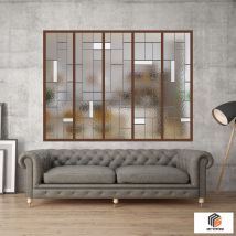 My'system - Verriere 5 Verres Chicago - L X H : 168 X 125 Cm - Laqué Effet Rouille Granité - Verre Sahara Inclus