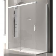 Kassandra - Paroi de douche fixe + Porte coulissante GLASÉ profil blanc 125 cm Paroi latérale : 76 - 79 cm