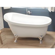 Vente-unique - Baignoire Îlot Rétro Avec Pieds De Lion Argentés - 200 L - 145 X 74 X 77 Cm - Blanche - Nisos Ii
