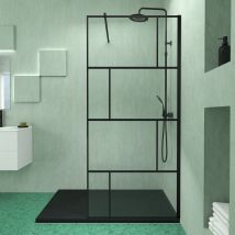 Galedo - Pack Paroi De Douche 90x195 Cm + Receveur Noir Effet Pierre 140x90 Cm