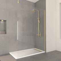 Galedo - Paroi de Douche 140x200cm Verre 8mm - Profilé + Barre Plafond Finition Or Brossé - FREEDOM 2 GOLD