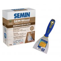 Semin - Reboucheur Bois - Sem Wood - Traitement Des Trous Et Fissures, Intérieur/extérieur, Finition Bois Foncé, Poudre 1 Kg, Couteau À Enduire 10 Cm