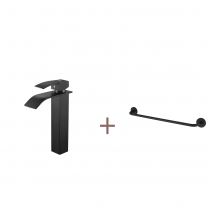 Auralum Max Mitigeur Robinet Lavabo Cascade Noir Moderne Mitigeur Robinet Salle Bain+porte-serviettes De Salle Bain,auto-adhésif/ Perçage,60cm,inox