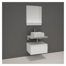 Mob In - Meuble De Salle De Bain Will - Plan Suspendu 60 Cm + Meuble Tiroir + Vasque + Miroir + Equerres
