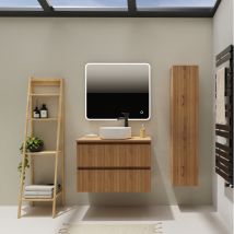 Planetebain - Meuble Salle De Bain 80 Cm Pour Vasque À Poser - Effet Bois Strié - A Suspendre - Karaib 2