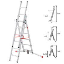 Échelle 3 Plans Transformable Hailo Profilot, Alu Professionnelle, 3x6 Marches, 4,70m, Position Escabeau & Escalier, Rattrapage De Niveau Jusqu'à 15cm