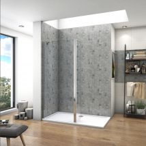 Ocean Sanitaire - Paroi De Douche Fixe À L'italienne Avec Retour Pivotant - 50+30cm H.200cm - Chromé - Barre Fixe 45cm Incluse - Verre Trempé Clair Ep