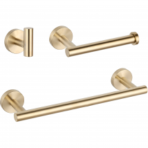 Valaz Accessoires De Salle De Bain En Or Brossé Porte-serviettes 40cm+ Cintre+ Porte-rouleau - 3cintres