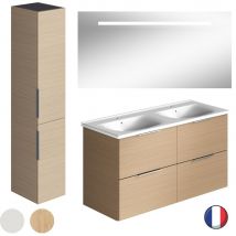 Burgbad - Meuble double vasque 120 cm BURGBAD Olena chêne clair + miroir + colonne