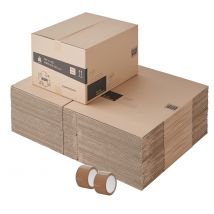 Pack And Move - Lot De 50 Boites Cartons À Hauteur Variable - 60l, Charge Max 15kg - Déménagement Ou Expédition - Made In France + 2 Adhésifs Offerts