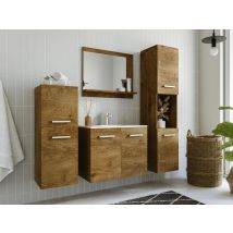 Vente-unique - Meuble de salle de bain suspendu coloris naturel foncé avec simple vasque