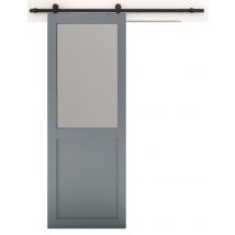 Porte Coulissante Athena Ral7035 Vitrée H204 X L83 + Rail À Roulettes Noir Et 2 Coquilles Noir Gd Menuiseries