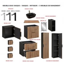 Otitec - LUXILO - Meuble sous vasque 60 cm - plan de travail - vasque à poser - mitigeur offert + 6 meubles de rangement + 1 miroir