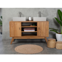 Vente-unique - Meuble de salle de bain en teck avec double vasque - 135 cm - GIANYAR