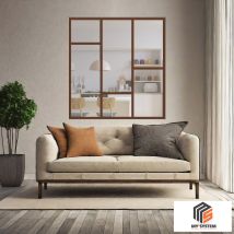 My'system - Verriere Loft 3 Sections - L X H : 100 X 125 Cm - Laqué Effet Rouille Granité - Vitrages Inclus