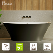 Baignoire Îlot Brus En Minéral Composite Noir Et Blanc Brillant L168*l81*h61 - Sanizéo By Lavaberg