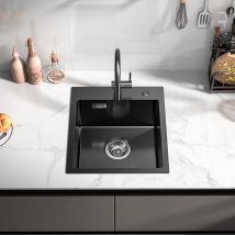 Cecipa Max Evier 1 Bac Noir 40*45cm - Évier Inox 1 Cuve Avec Siphon Et Trop-plein - Évier De Cuisine Montage À Encastrer Ou À Fleur De Plan,eu Modèle