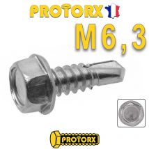 Protorx - Vis Autoperceuse Tête Hexagonale À Embase : (m6,3 X 32mm) X 20pcs | Acier Inox A2 | Usage Exterieur-intérieur | Norme Din 7504 K