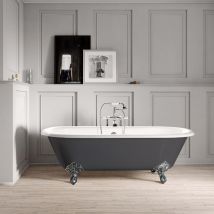Rogier & Mothes - Baignoire Sur Pieds En Fonte Plymouth Grise 170 Cm Pieds Chromés