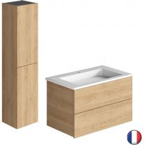 Burgbad - Meuble vasque 80 cm BURGBAD Cosmo chêne cachemire + colonne chêne flanelle