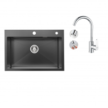 Auralum - AuraLum Évier Cuisine 1 Bac Acier Inoxydable Noir 65x45CM