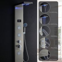 Auralum - Panneau de Douche LED LCD Indicateur de température Colonne de Douche Hydromassante Panneau de Douche en Acier Inox Brossé avec 3 Jets de 