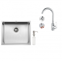 Auralum - AuraLum Évier de Cuisine Inox 1 Bac 50*43*18CM avec Distributeur de Savon+Robinet Cuisine Pivotant à 360° avec Eau Chaude/Froide