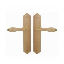 Ensemble de 2 poignées de porte Bois brut - sur plaque - bec de cane