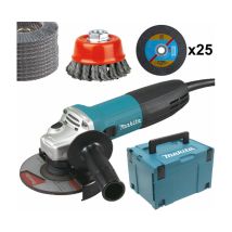 Meuleuse angulaire 1400W Ø125mm 9565CR MAKITA + 10 disques lamelles + 25 disques à tronçonner + brosse boisseau