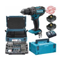 Perceuse visseuse à percussion Makita 18V 62Nm DHP482 + 2 batt 5 Ah + coffret 66 accessoires MAKPAC B-43044 MAKITA