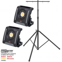 Pack 2 Projecteurs de chantier LED Multi Battery System 4000MA rechargeable 40W 4500lm + Trépied télescopique BRENNENSTUHL