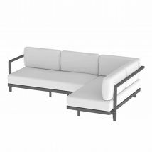 ALURA Lounge Set 02 Sofa, Ausführung bezug batyline perlgrau/gestell aluminium sand, Ecke rechts, Polster und Kissen mit stoff cat. a stof desert