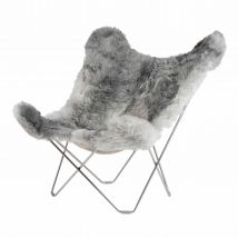 Iceland Mariposa Grey Sheepskin Butterfly Chair Fell-Sessel, Felllänge shorn - kurz, Gestell stahl, chrom