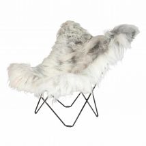 Iceland Mariposa Grey Sheepskin Butterfly Chair Fell-Sessel, Felllänge wild - lang, Gestell stahl, schwarz