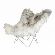 Iceland Mariposa Grey Sheepskin Butterfly Chair Fell-Sessel, Felllänge wild - lang, Gestell stahl, chrom