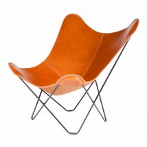 Pampa Mariposa Butterfly Chair Leder-Sessel, Bezug leder, polo, Gestell stahl, schwarz