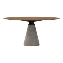 BRIDGE ROUND Tisch, Tischplatte eiche natur, lackiert, Grösse quadratoval - l. 120 x b. 120 cm, Untergestell creme/grau - beton psi 650