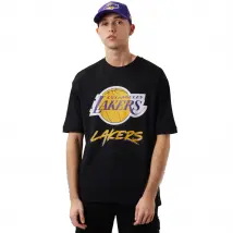 New Era NBA Los Angeles Lakers Script Mesh Tee 60284737, Męskie, Czarne, t-shirty, poliester, rozmiar: M