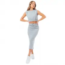 Justhype Sweat Midi Skirt Loungewear Set LABON007, Damskie, Szare, spódnice, bawełna, rozmiar: 38