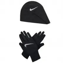 Nike Wmns Essential Running Hat-Glove Set N1000595-082, Damskie, Czarne, rękawiczki, poliester, rozmiar: XS/S
