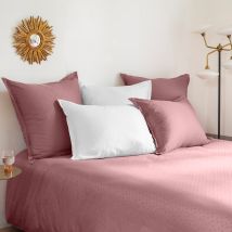 Housse de couette satin de coton jacquard pois et rayures Prestige santal - Couleur rose - 260 x 240 cm