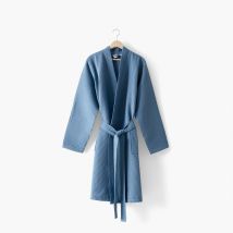 Peignoir homme coton nid d'abeille Ilyan bleu grisé - Couleur bleu - Taille M